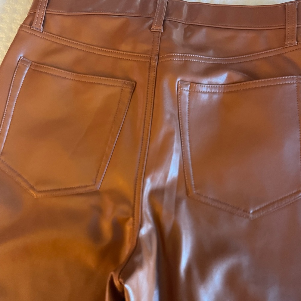 Abercrombie & Fitch Tan Faux Leather Pants. 90’s Straight Ultra High Rise - Picture 4 of 6